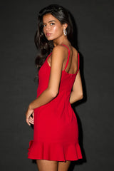 Compelling Composure Red Sleeveless Ruffled Bodycon Mini Dress