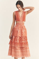 Eyelet Tiered Ruffle Midi Dress