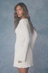 Hailo White Textured Tie-Front Mini Dress