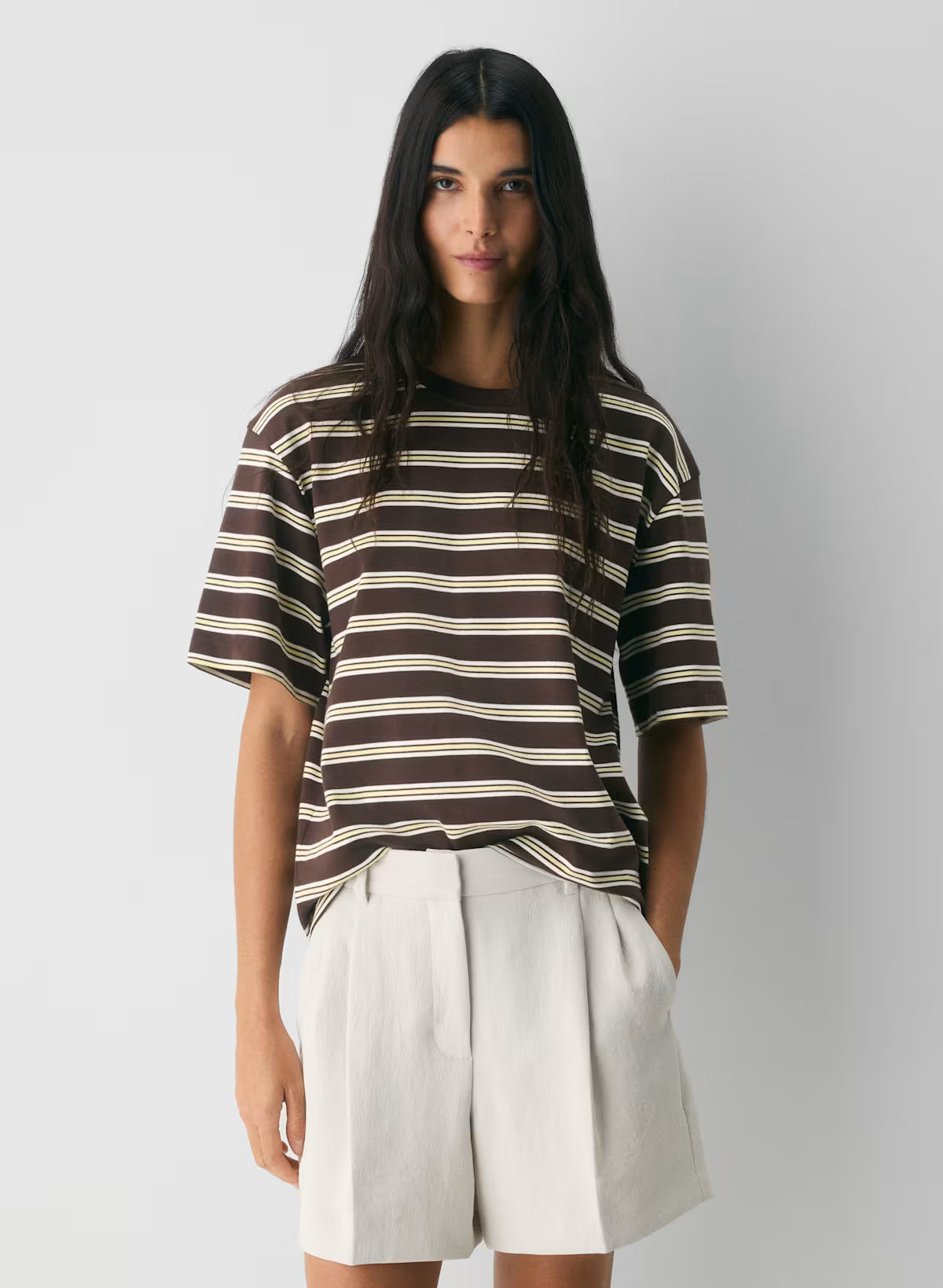 High-rise, mid-thigh Japanese crepe shorts