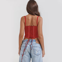 Red Lacework Solid Color Cropped Tanks