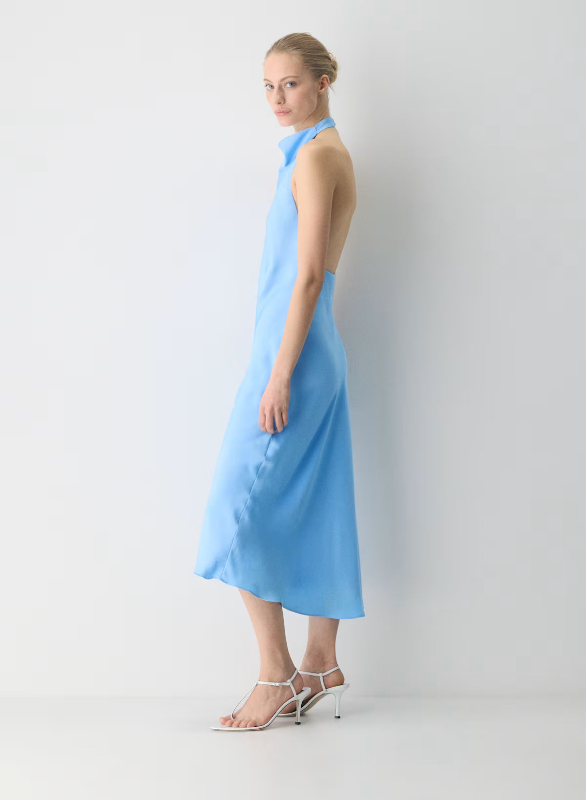 Double satin bias-cut maxi halter dress