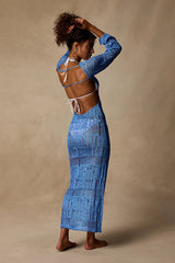 Salise Shiny Blue Distressed Maxi Swim Cover-Up