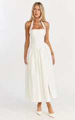 Halter Tie Neck Corset Panel Dress in Off White
