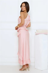 Moonlit Thoughts One Shoulder Maxi Dress Pink