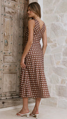 Daphne Maxi Dress - Brown Polka
