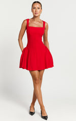 Pippa Mini Dress - Fit and Flare Babydoll Mini Dress in Red