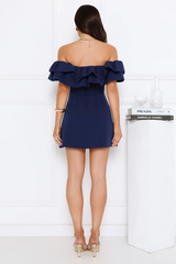 Starlit Enchant Off Shoulder Mini Dress Blue