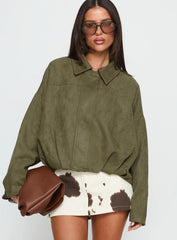 Enlightened Faux Suede Bomber Jacket Khaki