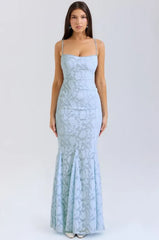 Joan-B Back Lacing Floral Jacquard Dress