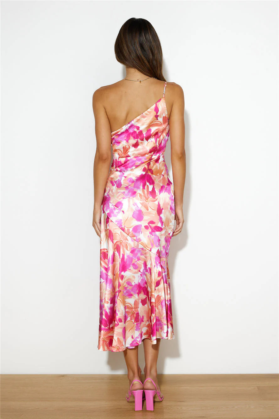 Aeris | Long asymmetrical dress with floral pattern