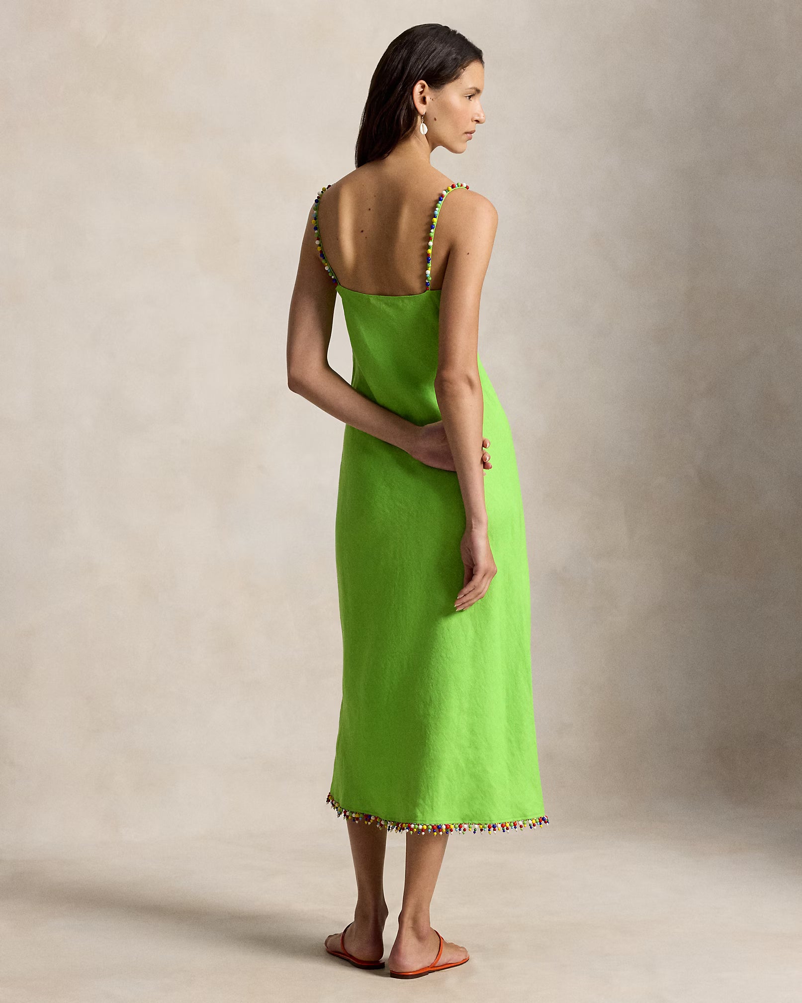 Beaded-Trim Linen Slip Dress
