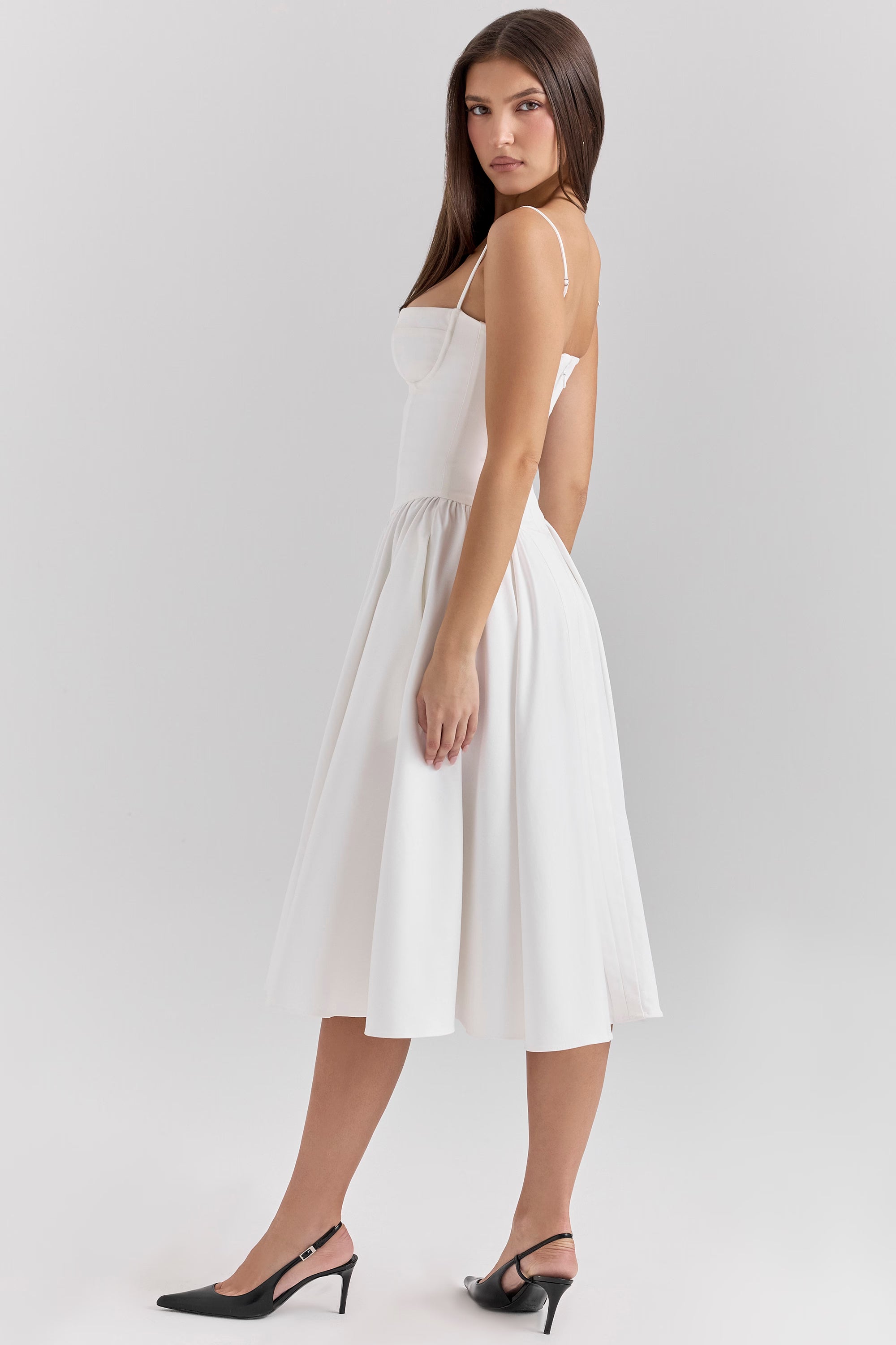 white corset midi dress