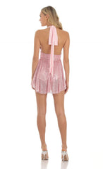 Womens Mini Dresses | Sequin Halter Dress in Pink