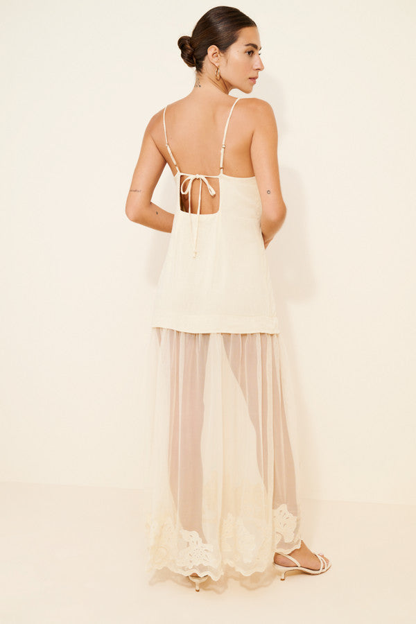 Sleeveless Sheer Linen Maxi Slip Dress
