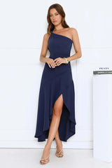 Rule Breaker One Shoulder Midi Dress Navy