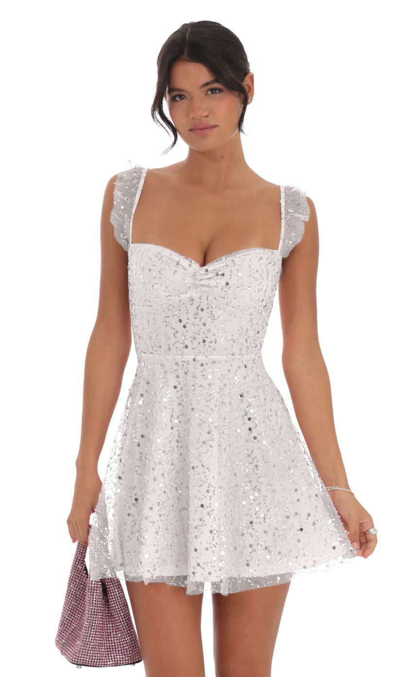 Sequin Ruffle Strap A-Line Dress in Pink