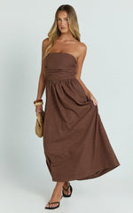 Strapless Ruched Dress in Chocolate