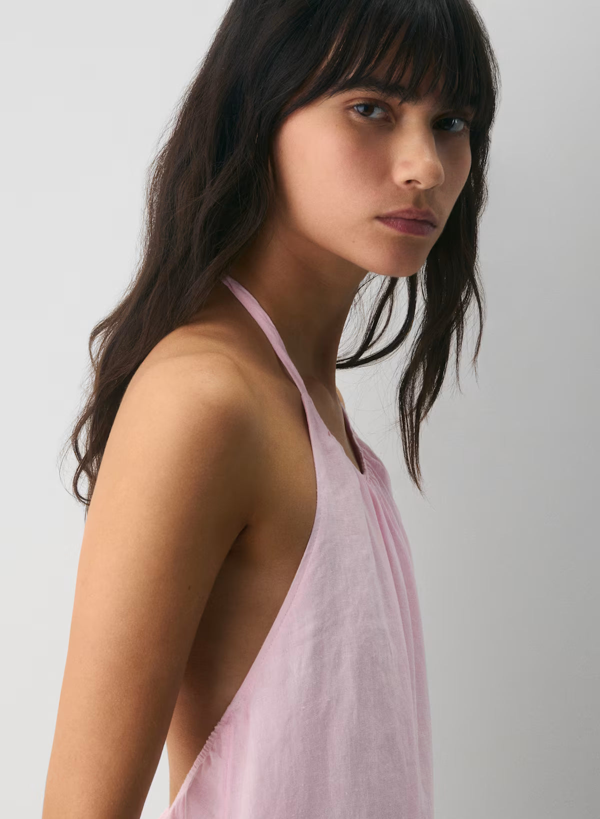 Linen halterneck maxi dress