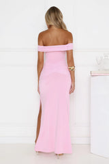 Lookbook Worthy Off Shoulder Maxi Dress Pink
