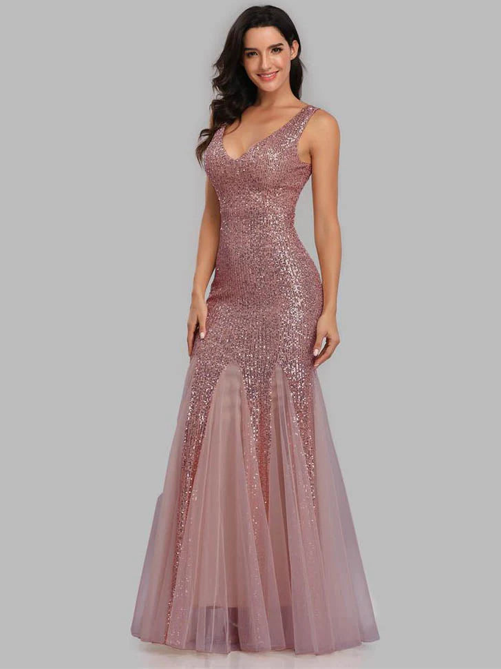 Sequin Mermaid V-Neck Sleeveless Dress