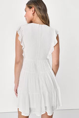 Dreamy Designs White Ruffled Tiered Swiss Dot Mini Dress