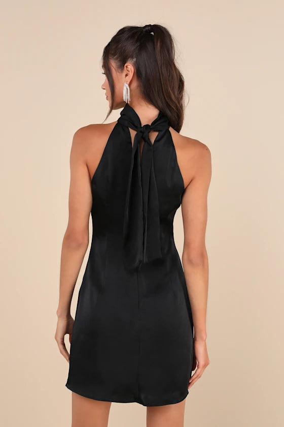 Infinite Admiration Satin Halter Mini Dress