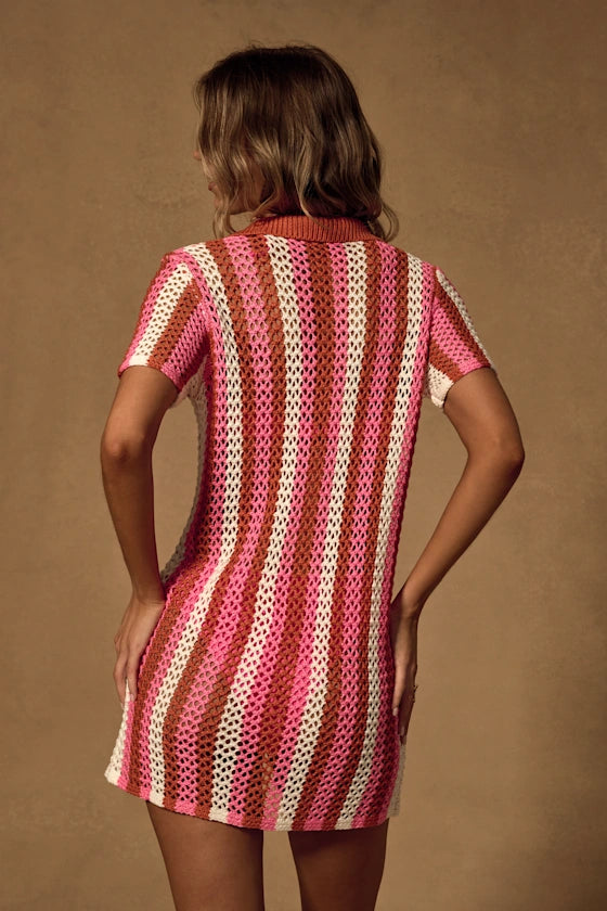 Skylar Pink Multi Striped Crochet Swim Cover-Up
