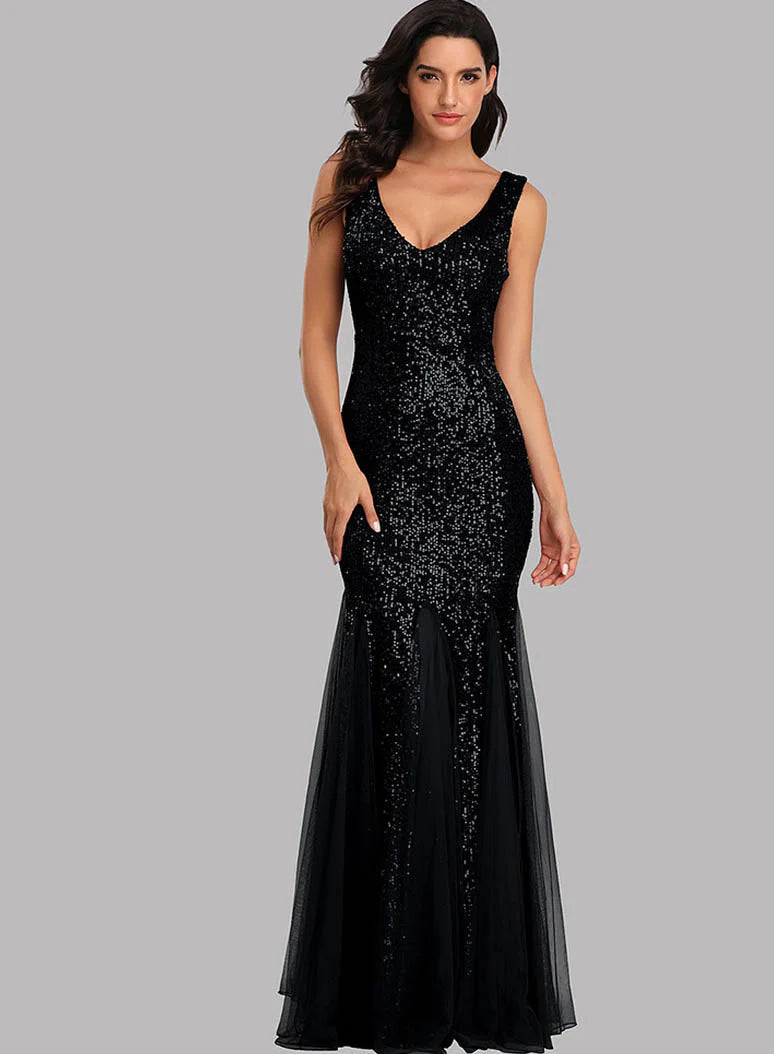 Sequin Mermaid V-Neck Sleeveless Dress