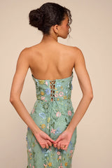 Stefanie Dark Sage Floral Embroidered Mermaid Maxi Dress
