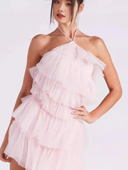 Formal Tulle Long Dress - Pink