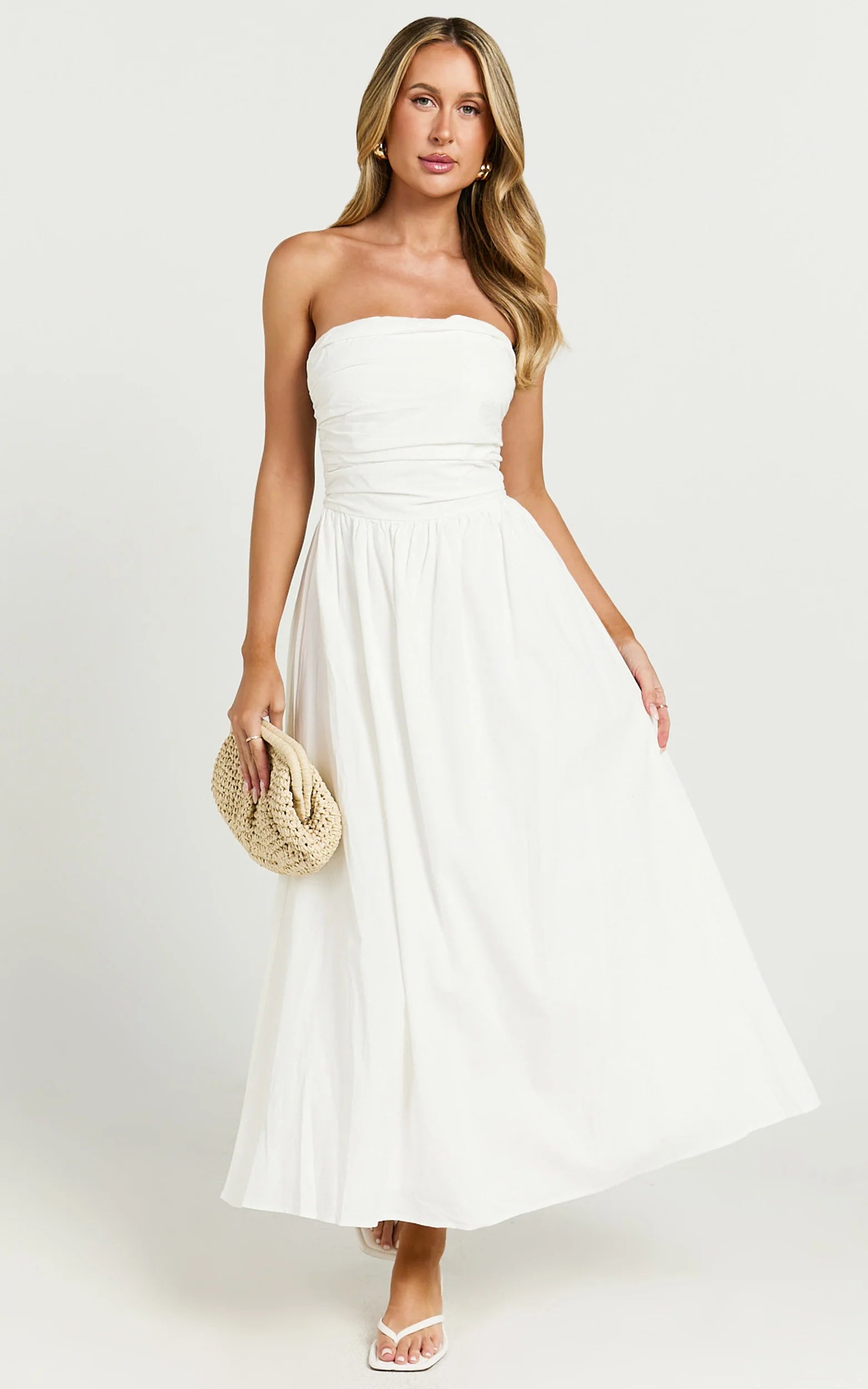 Strapless Ruched Dress in White