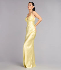 Ruby Satin Low Back Column Formal Dress