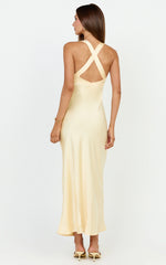 Deep V Neck Satin Slip Dress in Butter Yellow
