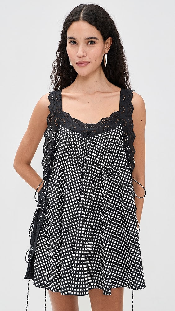 Lucilla Eyelet Trimmed Open Back Mini Dress