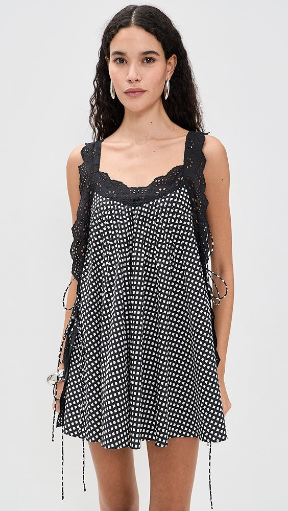 Lucilla Eyelet Trimmed Open Back Mini Dress