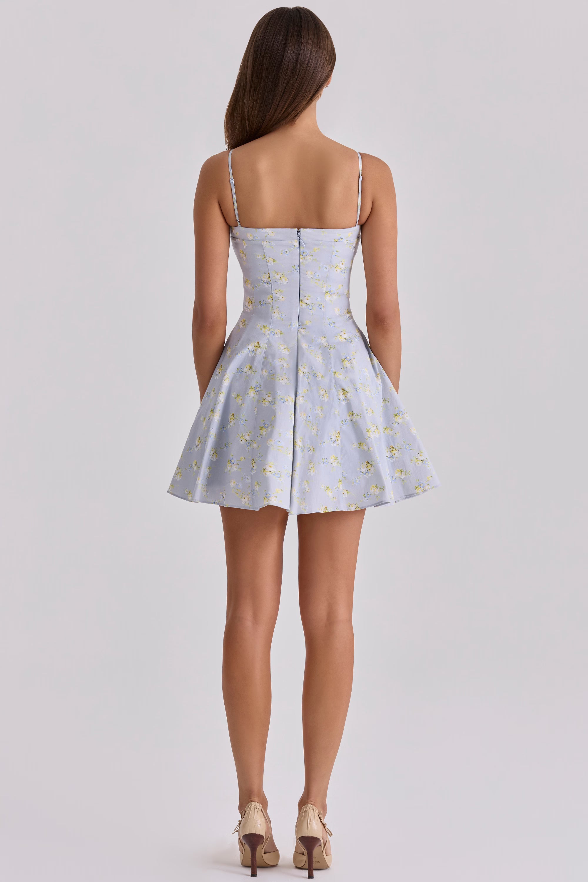 blue wildflower floral print cotton mini sundress
