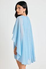 Jolia Light Blue Cape V-Neck Mini Dress