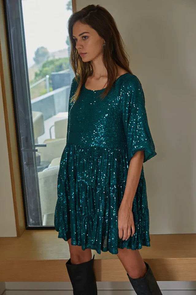 My Queen Sequin Baby Doll Dress