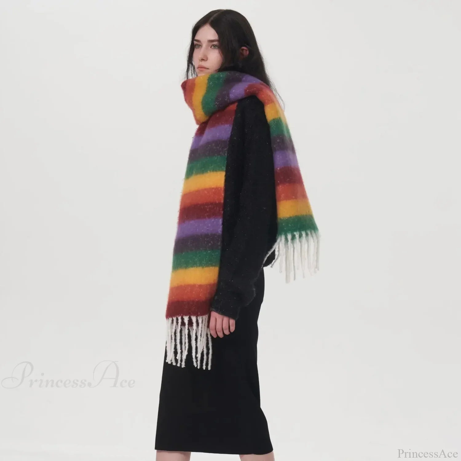 Rainbow Striped Thick Muffler Scarf for Autumn/Winter Warmth