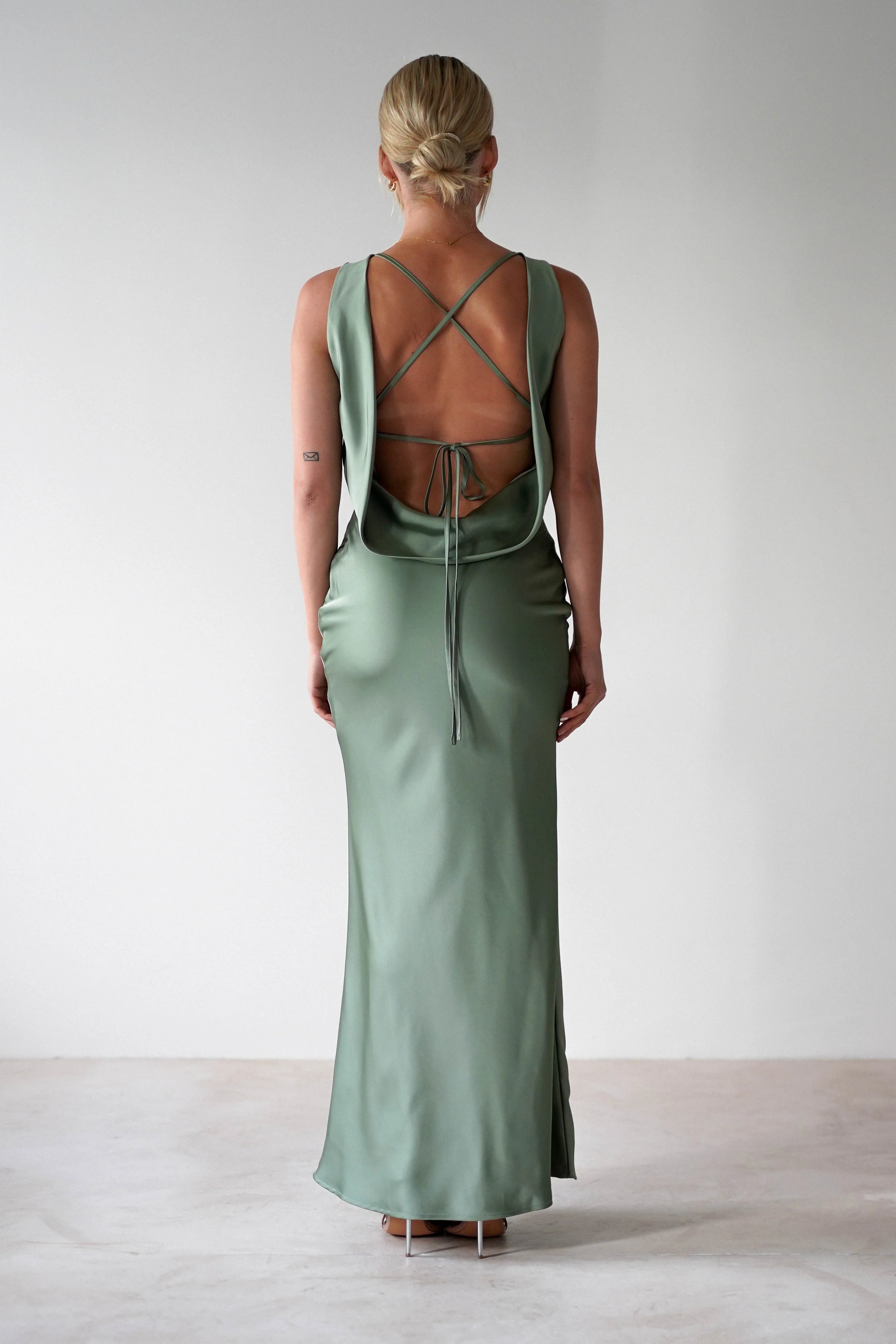Alanna Soft Matte Satin Maxi Dress | Olive