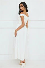 Camellia Charm Off Shoulder Maxi Dress White