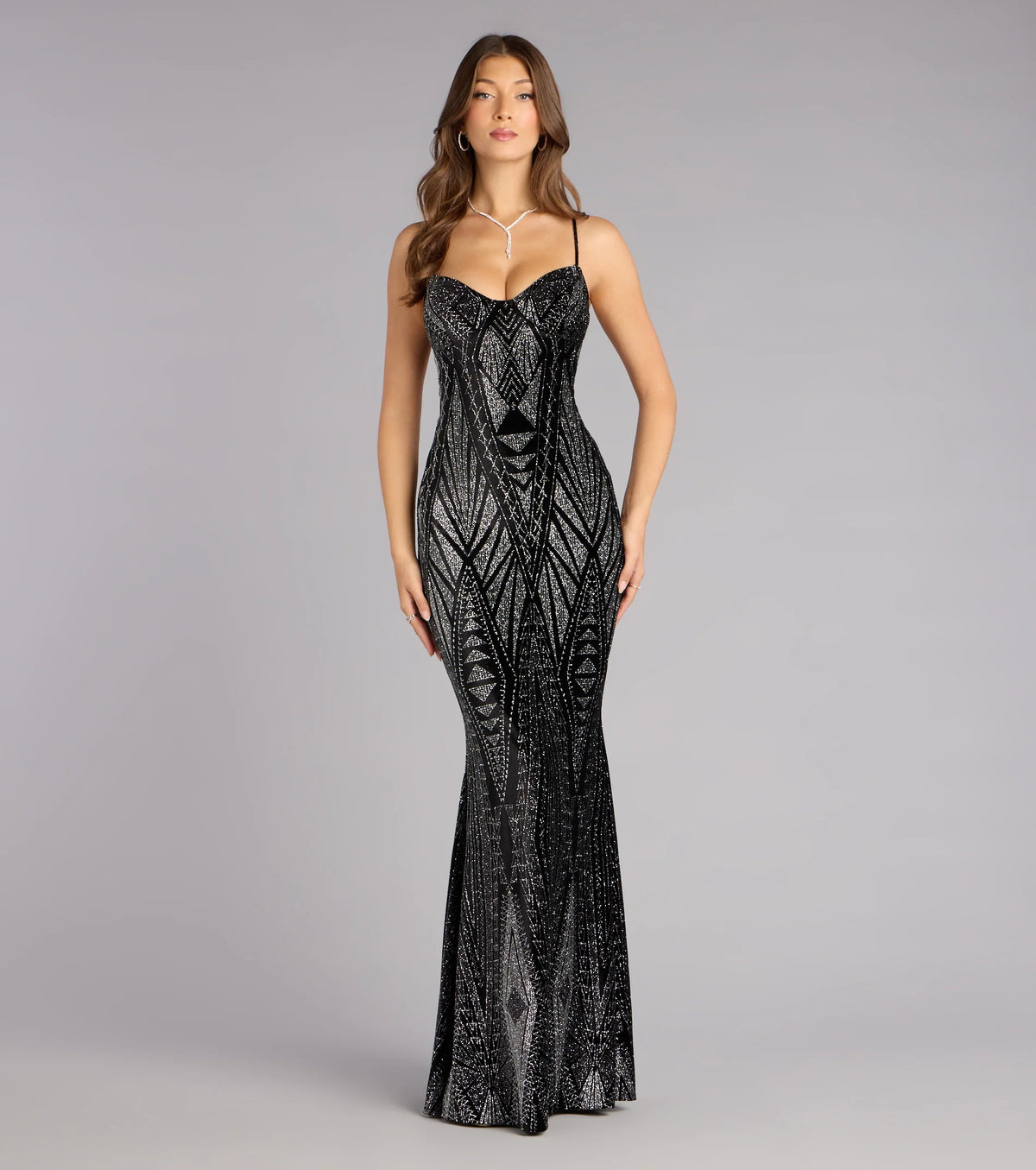 Barbra Glitter Velvet Lace-Up Formal Dress