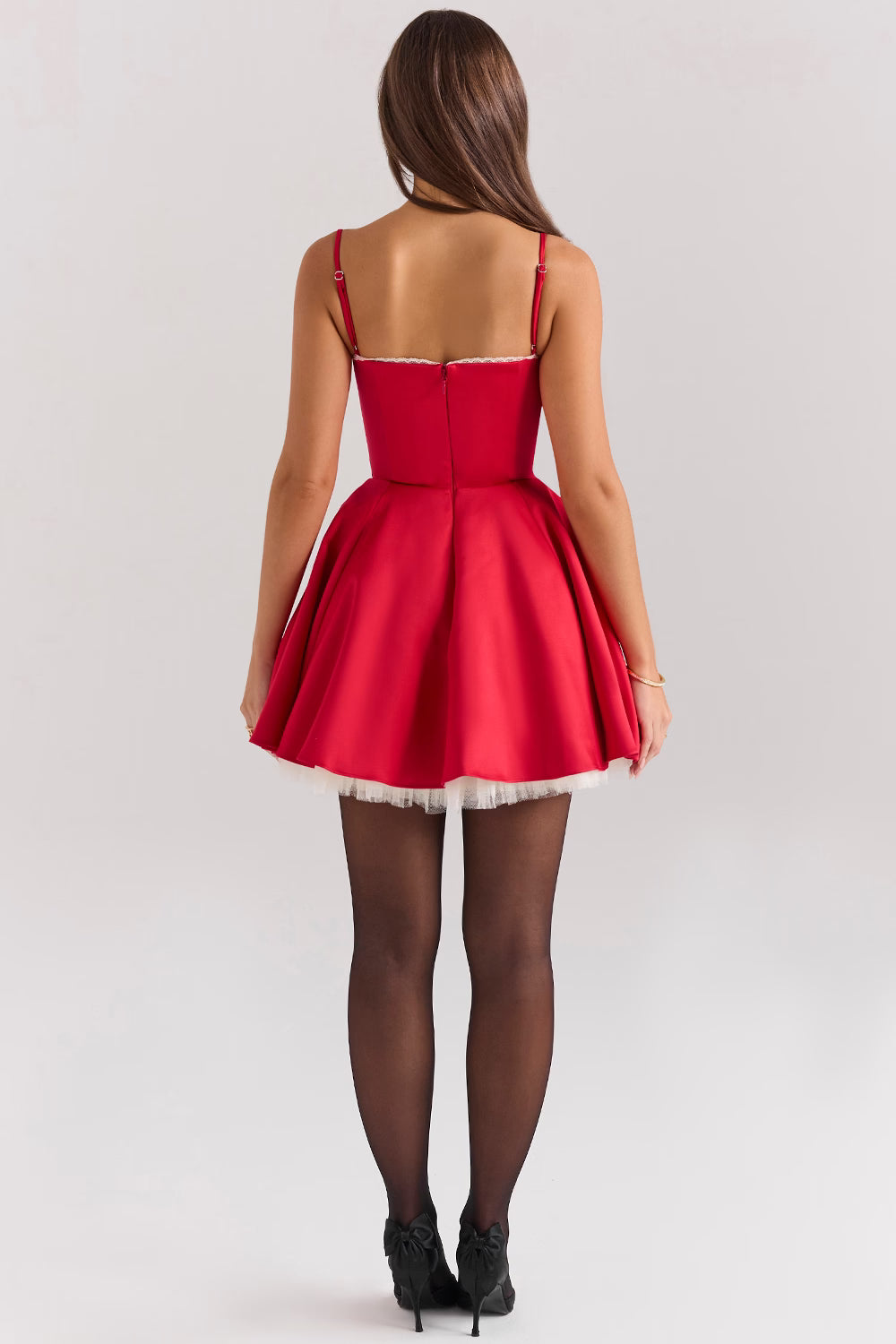holly red satin tulle mini dress