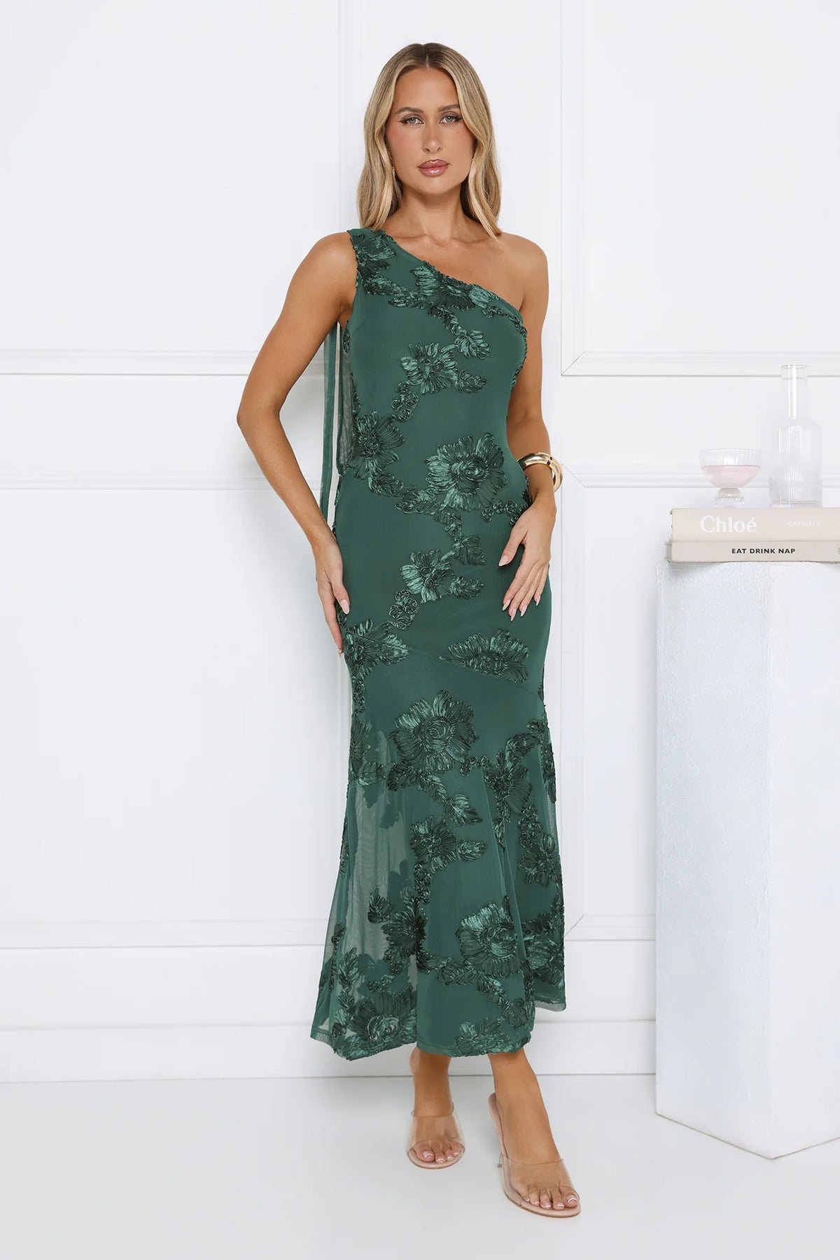 Tender Muse One Shoulder Maxi Dress Teal