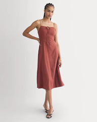 Tie-Neck Dress in Stretch Linen | Henna Red