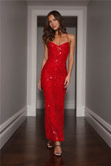 Own The Club Sequin Maxi Dress Red