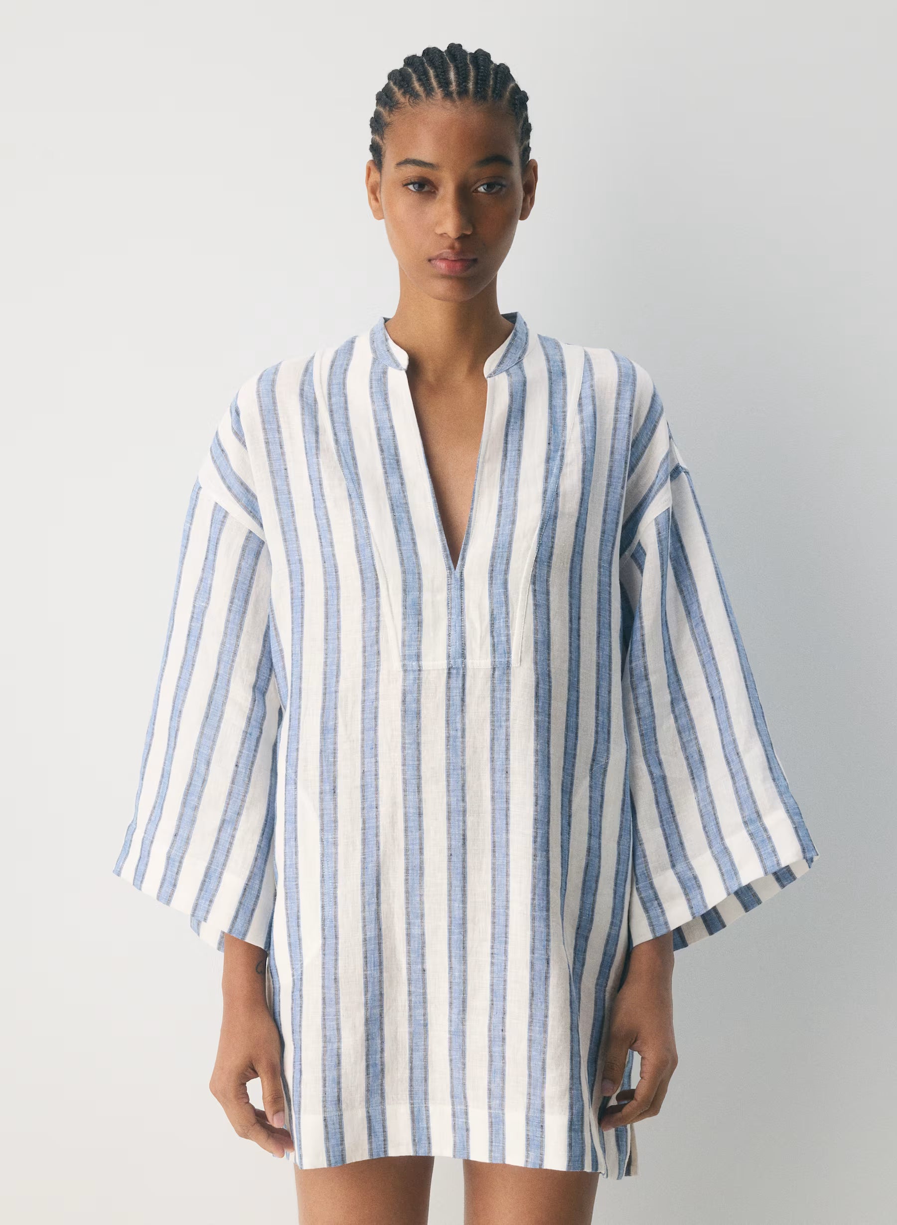Striped linen mini kaftan dress