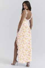 cherry ruffle maxi dress-pink flower