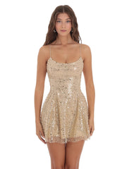 Sequin Mini Dress in Gold